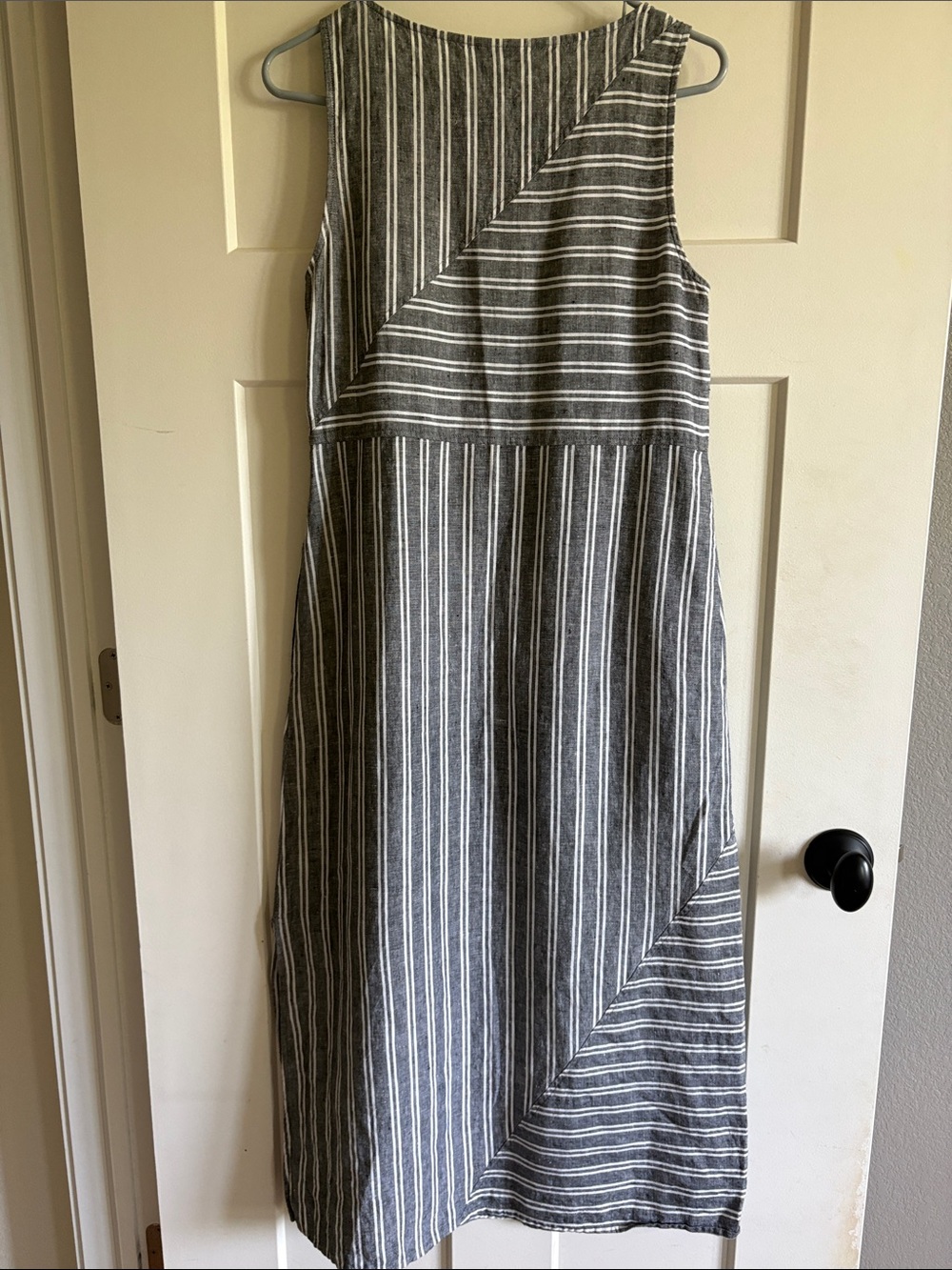 J. Jill Love Linen XS Striped Sleeveless Maxi Dress gray white minimalist EUC - Picture 9 of 13